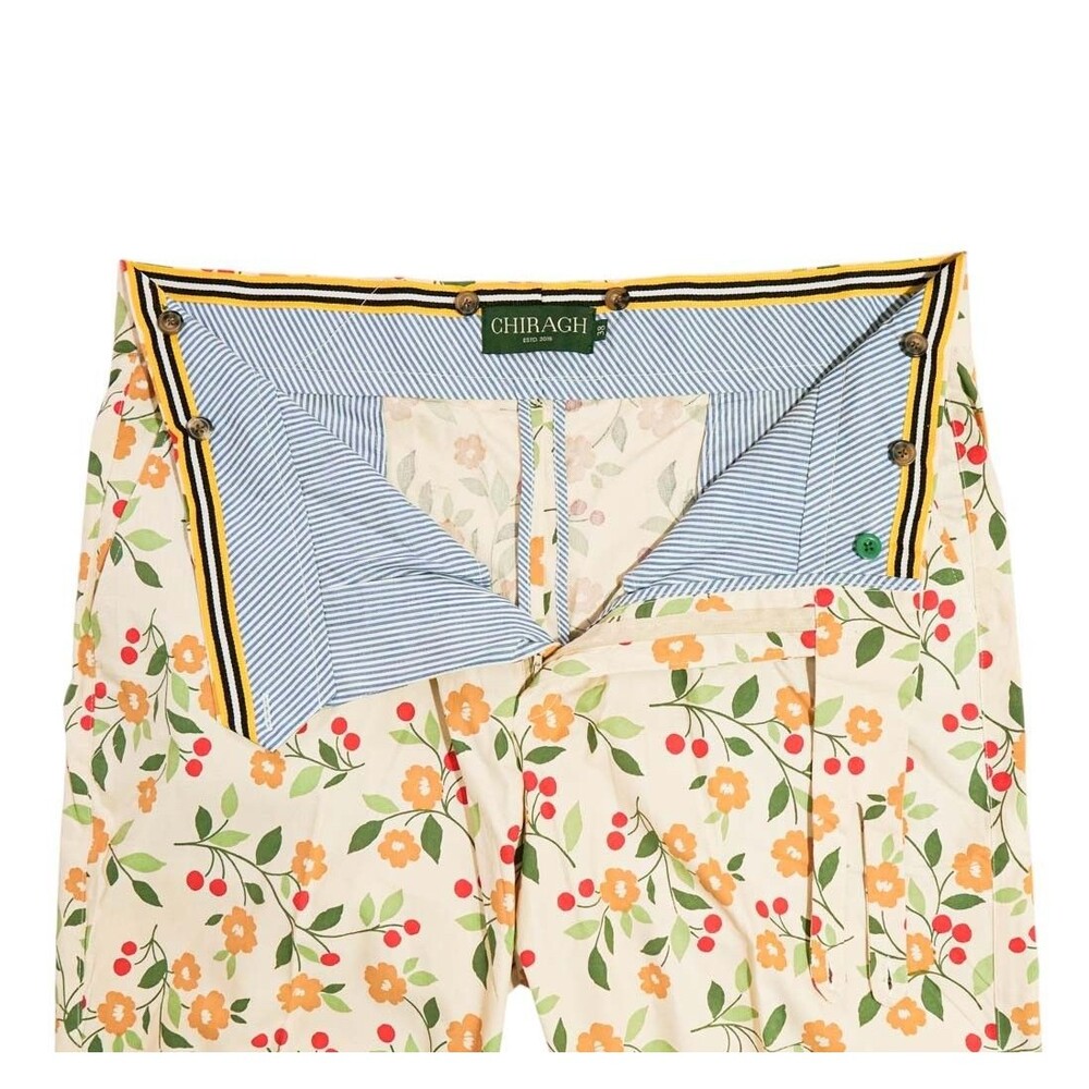Mens Gurkha Pants 38 Beige Green Orange Floral Trousers Straight Fit Flat Front - Picture 4 of 8